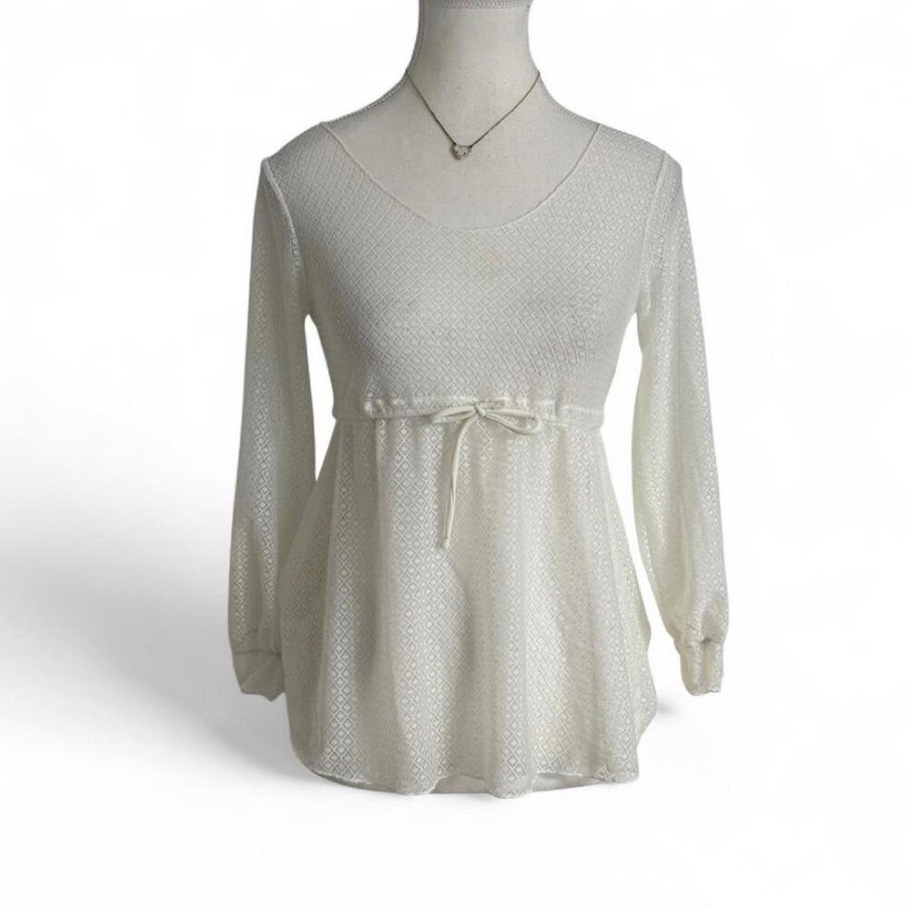 White Baby Doll Long Sleeve belted top size small